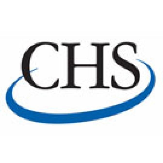 a chs logo with a blue circle around it on a white background .