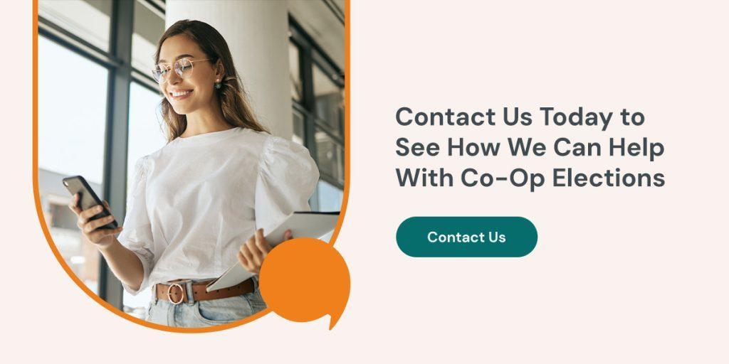 woman voting in a coop election from her phone