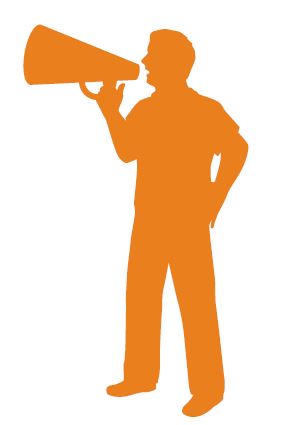 orange icon of a man shouting into a megaphone