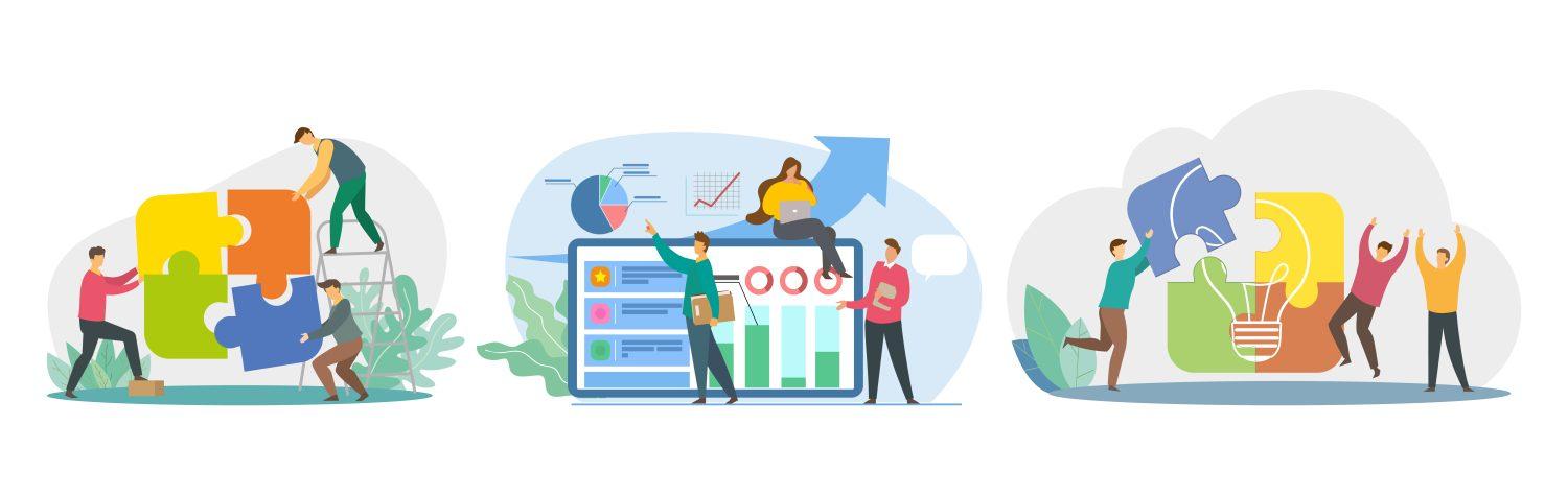 a group of people are working on a project together