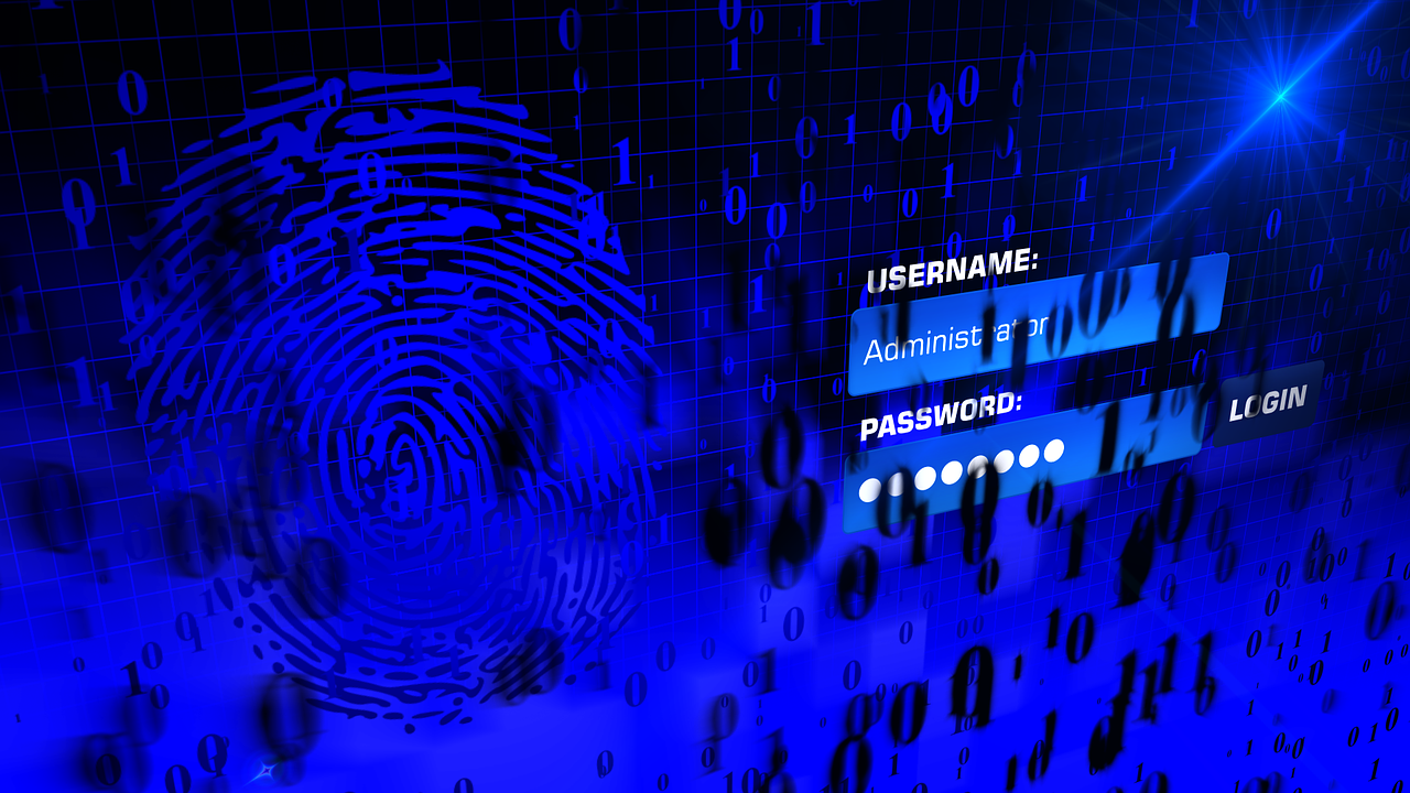 a username and password screen with a fingerprint in the background