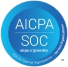 a blue circle with aicpa soc logo written on it