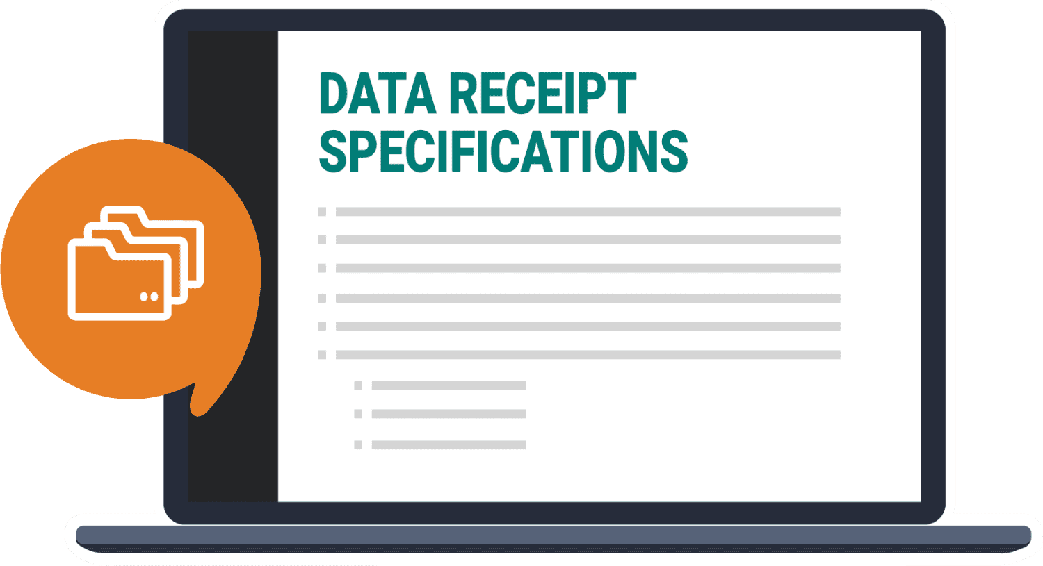 a laptop with a speech bubble that says data receipt specifications