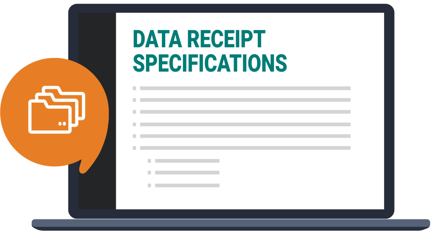 a laptop with a speech bubble that says data receipt specifications