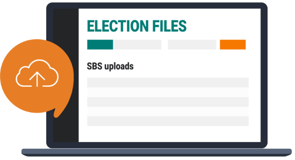 an illustration of a laptop with the words election files sbs uploads