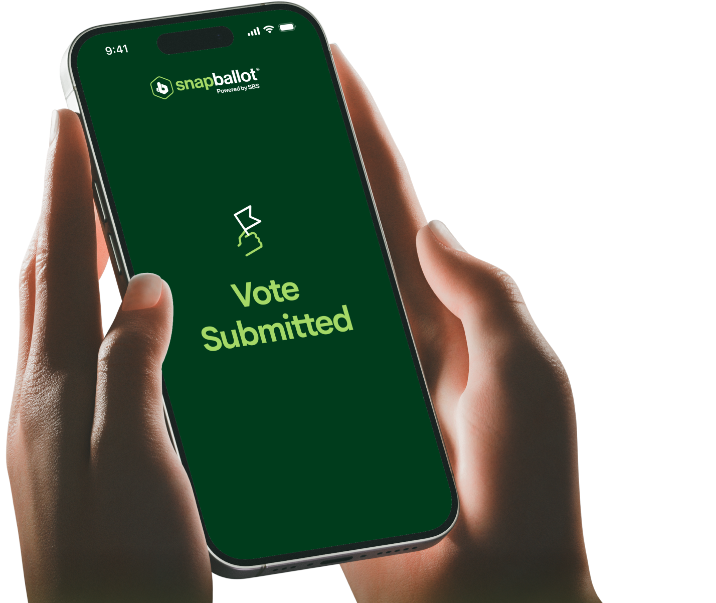 mobile phone screen showing "vote submitted" for an electronic ballot.